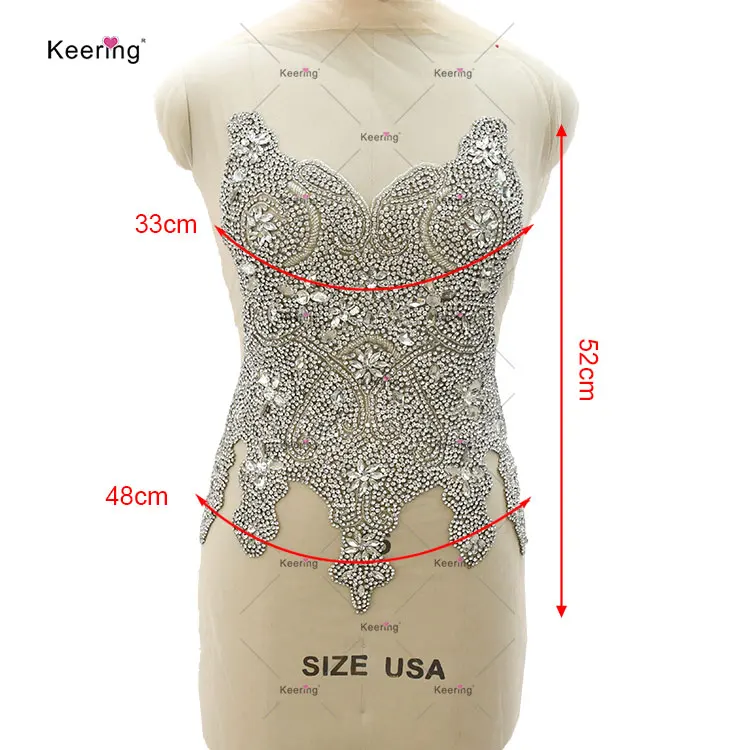 Wedding Dress Crystal Full Stone Strass Rhinestone Sexy Silver Diamond Bodice Dress Patch Applique Crochet Design WDP-534
