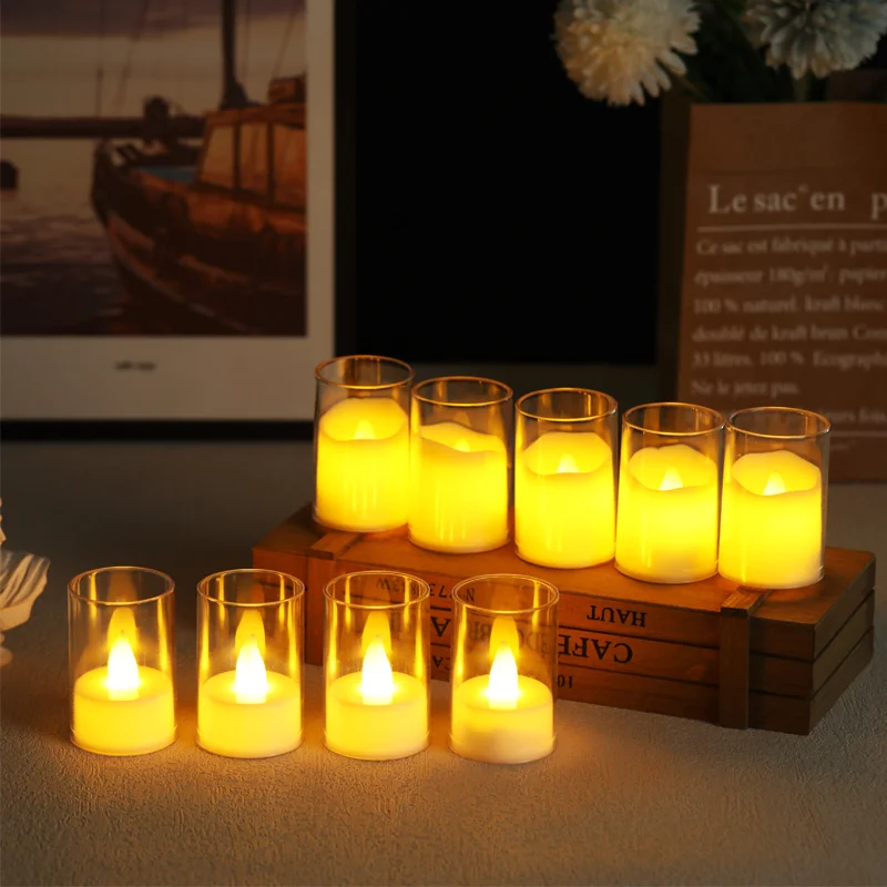Simulated tealight LED electronic candle acrylic glass cup birthday wedding decorate LED candle