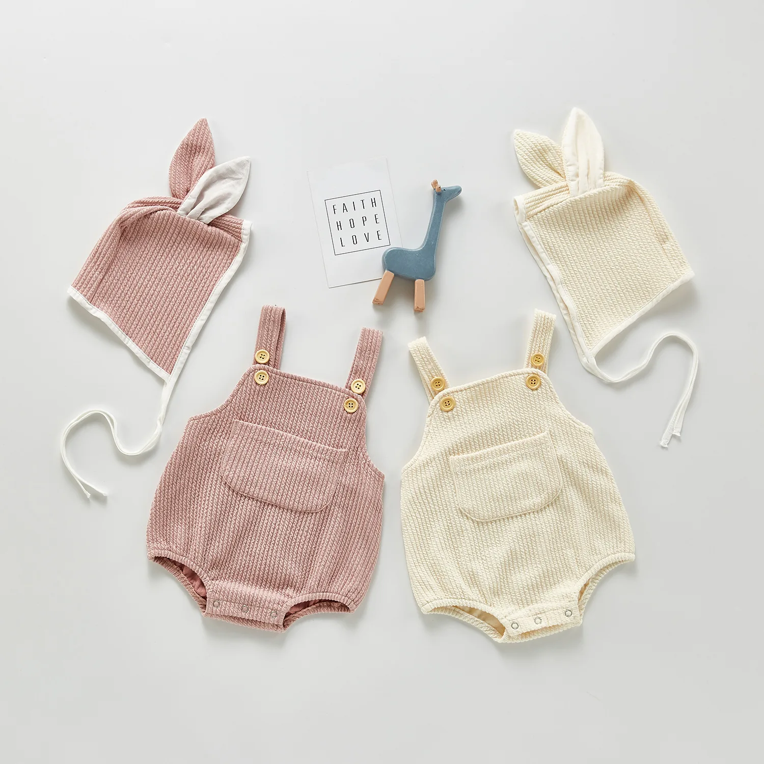 Easter Cute Baby Bunny Rabbit Rompers Hats Clothing Set Girl Boy Solid Color