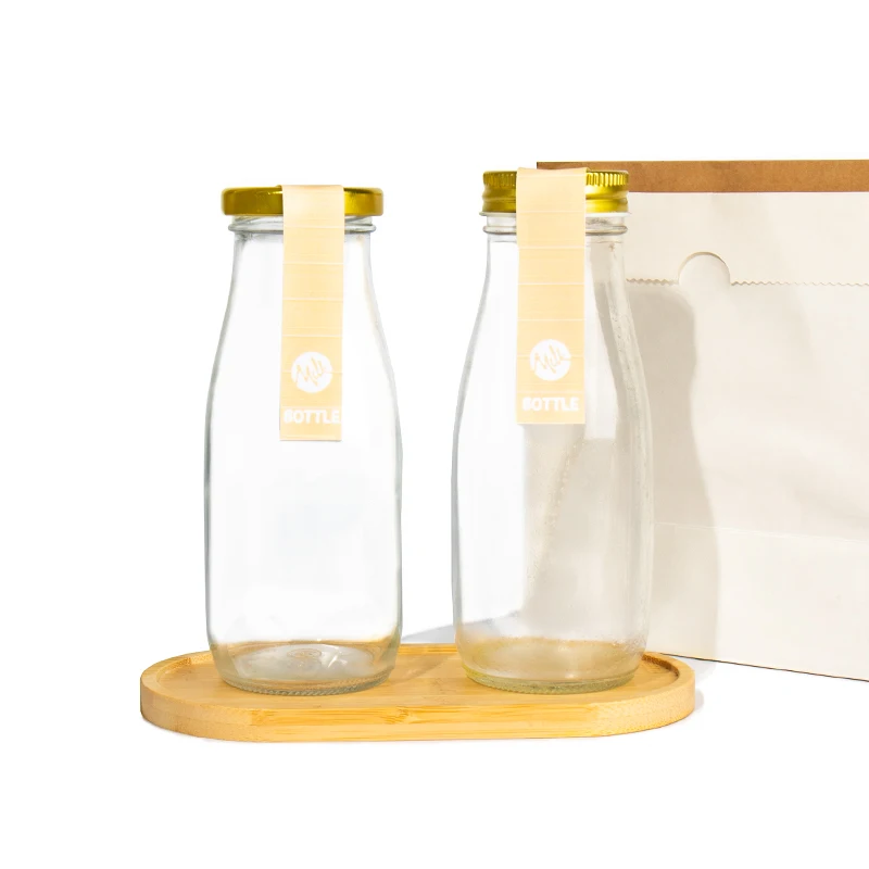 Wholesale Clear 200ml 250ml 500ml 1 liter Beverage Juice Fresh Milk Bottle Glass