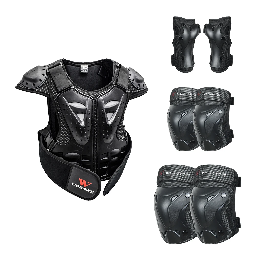 WOSAWE Children Vest Armor Kids Motocross Skateboarding Jacket Chest Spine Protection Gear Shoulder Elbow Knee Guard Safety Kits