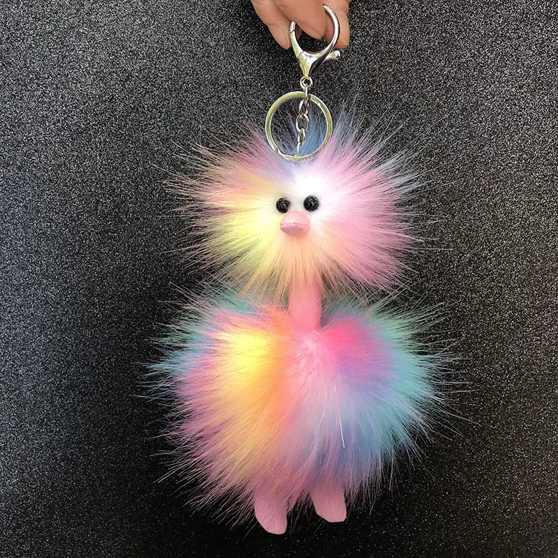New rainbow color  pompom key chain fried doll package car ornaments exquisite gifts children toys