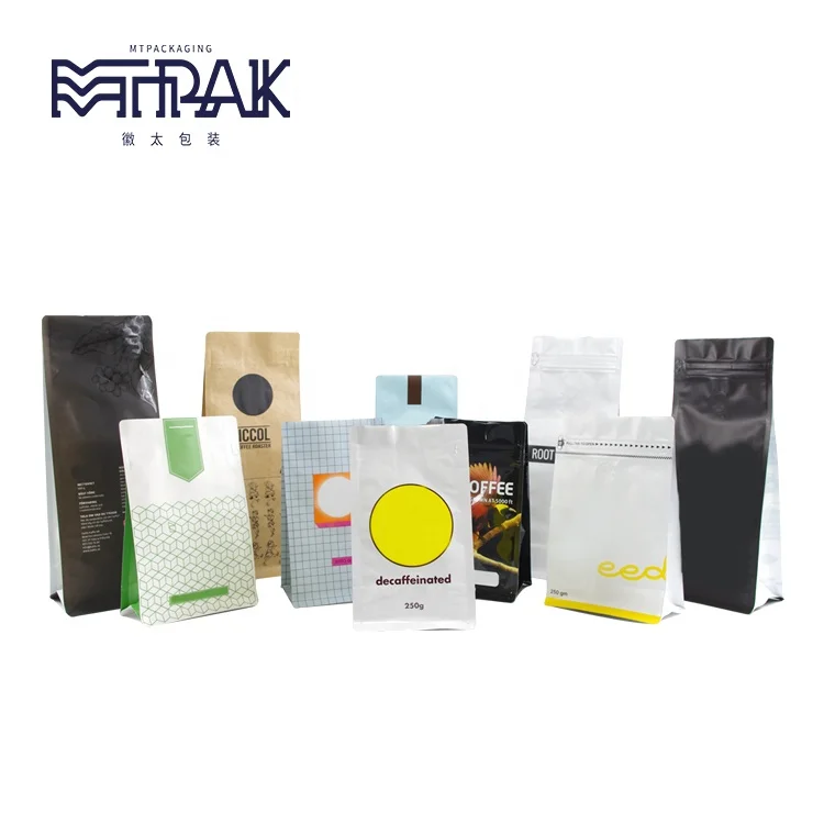 
Eco-friendly Food Grade Black plastic matte finish black Flat bottom pouch Coffee Bag 