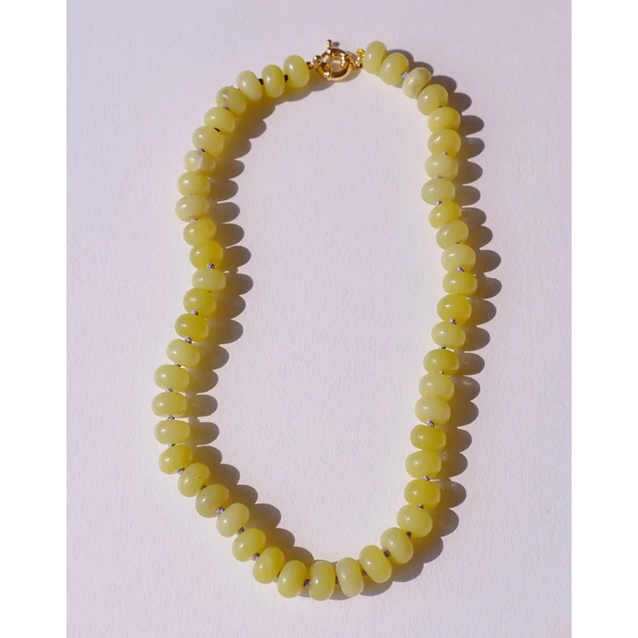 Woying Summer Jewelry Green Natural Stone Pendant Necklace fashion beaded necklace