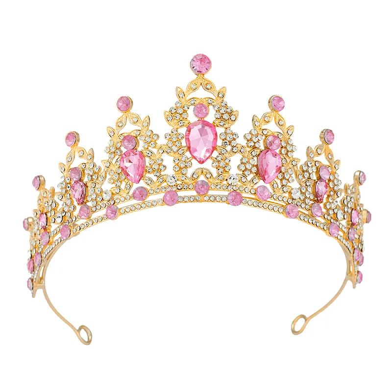 Wholesale Diamond Accessoire Femme Tiaras Colors Rhinestone Coronas Decorativas De Metal Sparkling Pageant Crown Crystal Diadem