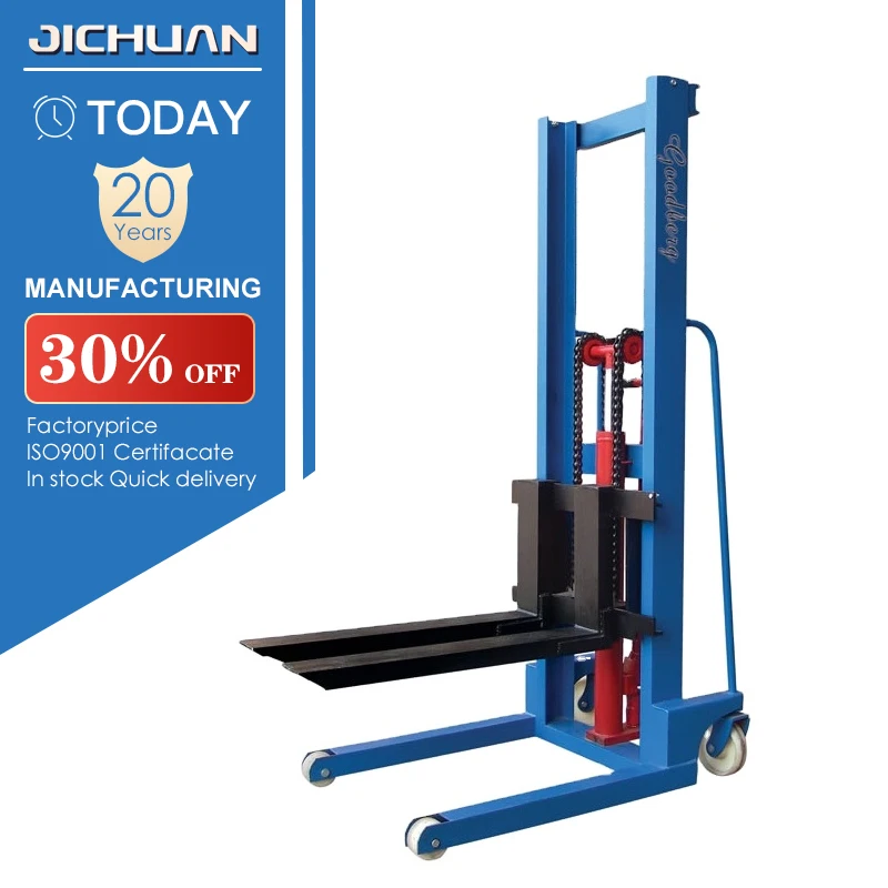 1000-2000kg Fork Width Adjustable Stacker Simple To Operate Manual Pallet Stacker Hand Lift Hydraulic Pallet Factory Low Price