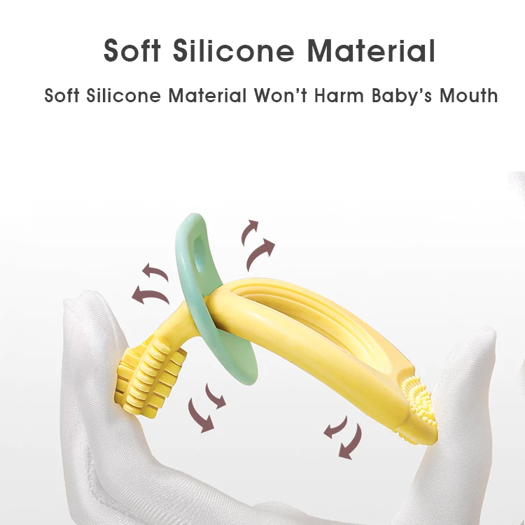 BPA Free Infant Prevent Swallowing Toddler Safety Chewing Grip Baby Gum Care Silicone Toothbrush Teether