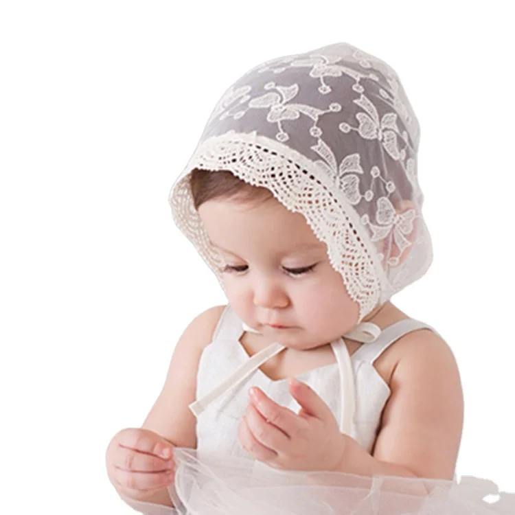 Boutique Newborn Baby Christening Bonnet Infant Princess Hat Eyelet Lace Breathable Bonnet Sun Protection Baby Girl Hat