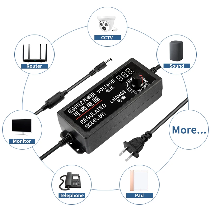 Adjustable Helicoid Adapter AC to DC 12V 5A 60W Multi Voltage Power Adapter