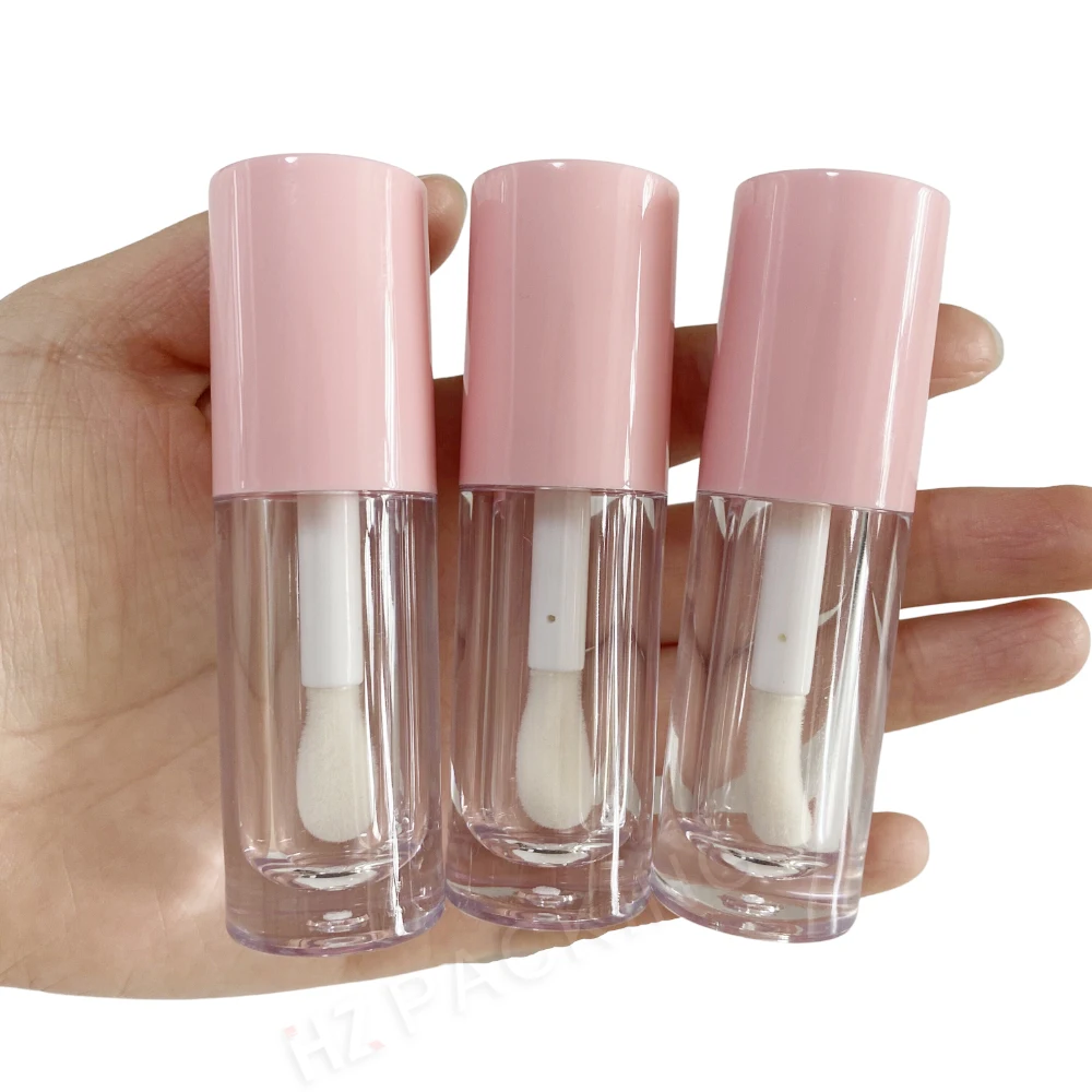 Custom Pink Color Clear Lipgloss Containers Tube Screen Printing Plastic Lip Gloss Tubes With Brush Big Wand