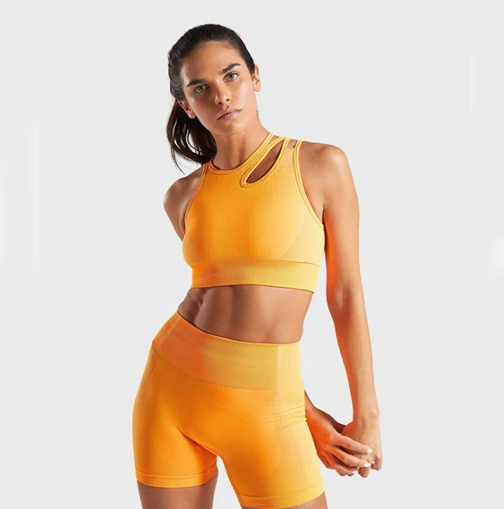 drop shipping  2021 wholesale new womens gym yoga sports fitness bra and shorts summer solid color Seamless Stretchy yoga set