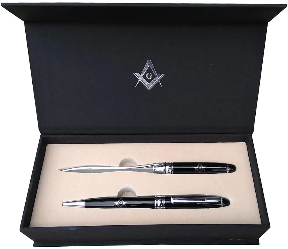 Бесплатная Настройка стильный подарочный набор масонская металлическая шариковая ручка с открывалкой для букв в подарочной