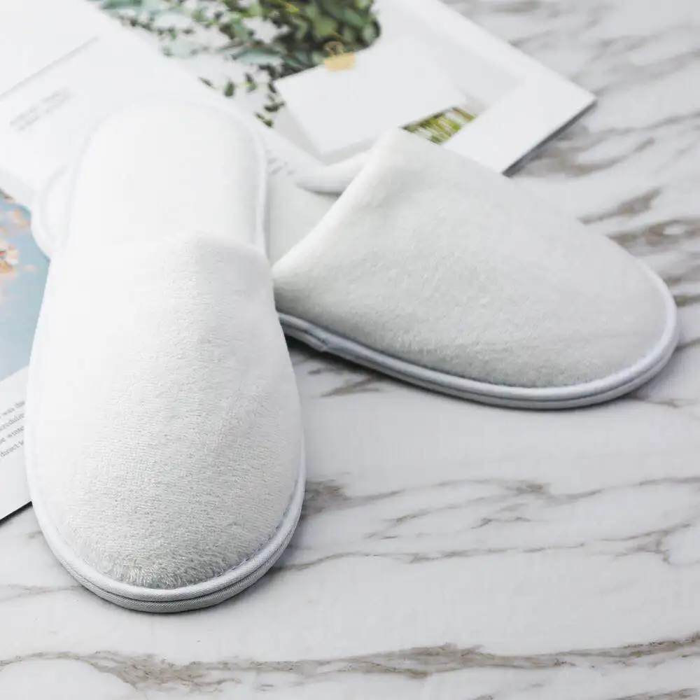 Wholesale cheap velvet coral stylish spa soft warm custom hotel slippers