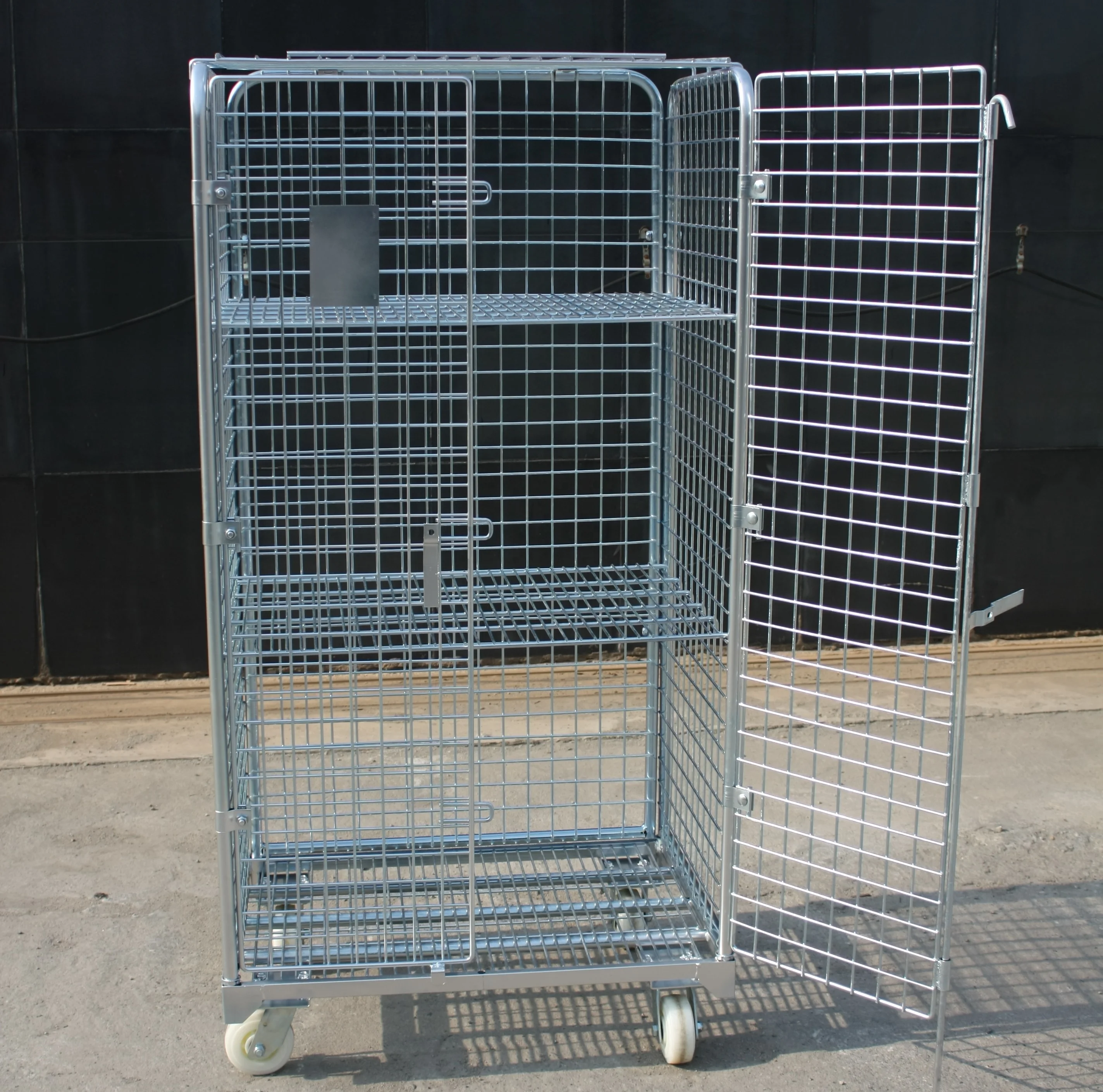 Galvanized wire transport cage pallet trolley cart