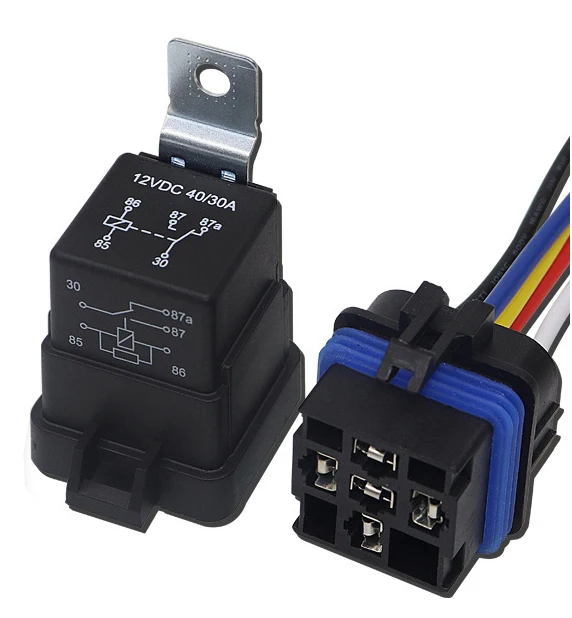 5-PIN SPDT Automotive Waterproof Relay with Harness Set, Car Marine Relays, 12 Volt 40/30 AMP DC Relay Kit