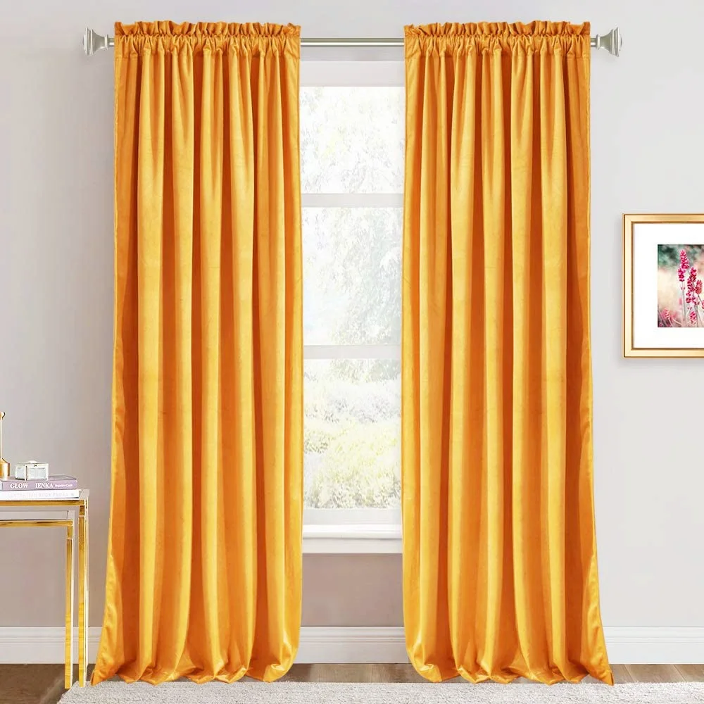Wholesale Simple modern designs home textiles yellow color velvet window curtains luxury