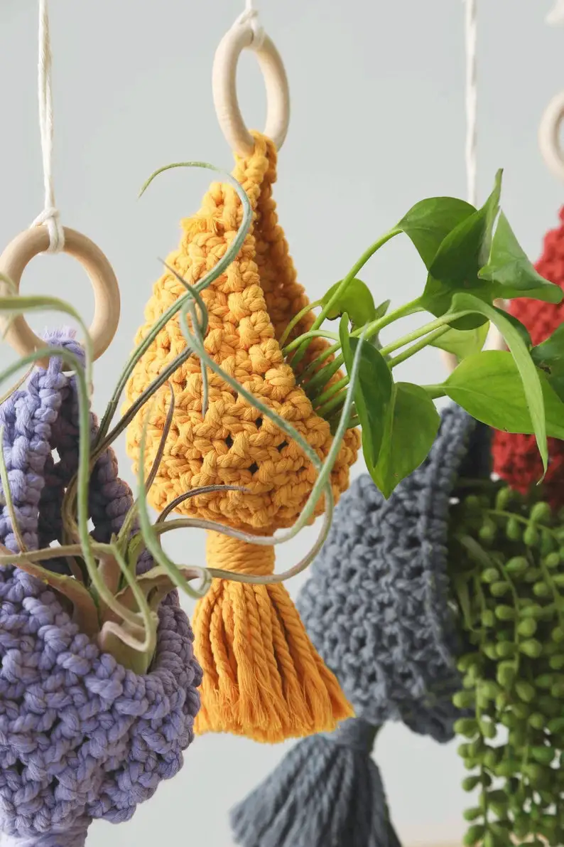 Macrame Air Plant Holder Boho Wall Hanging Macrame Pod Pocket Mini small plant hanger nest