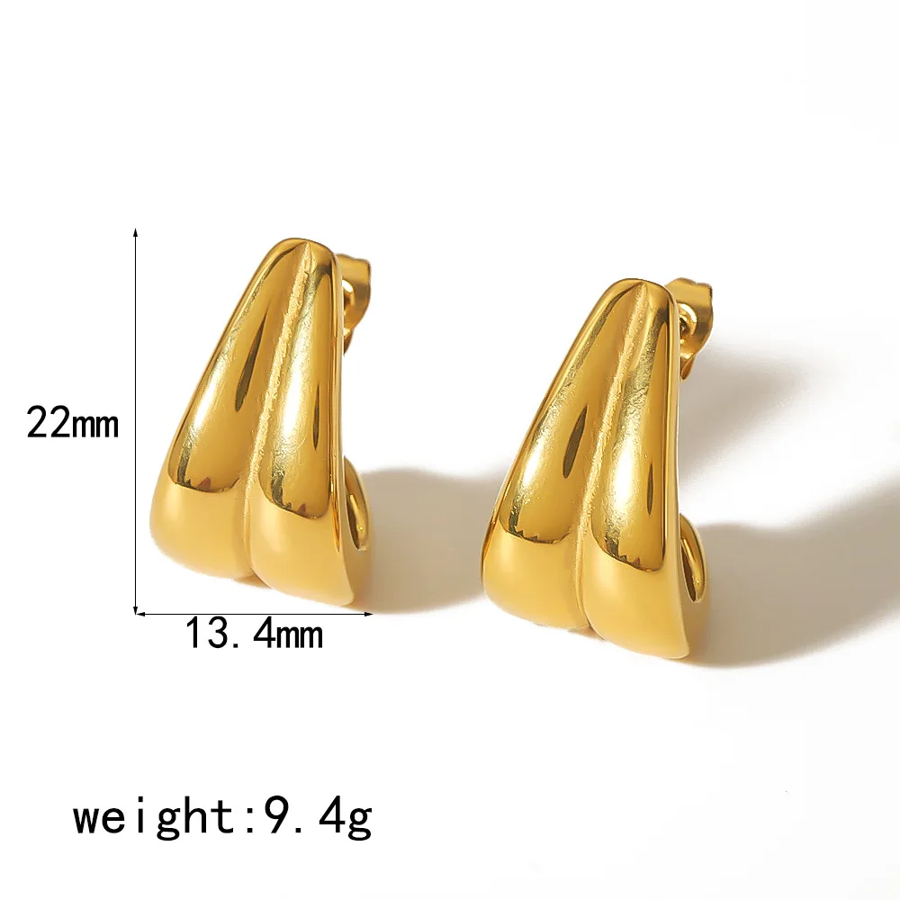 Hypoallergenic Geometric C-Shaped Cross Earrings 18k Gold Plated Stainless Steel Earring For Girls