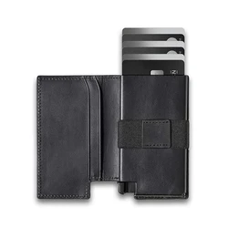 Aluminum RFID Custom logo Genuine Cow Leather Metal id Credit Card Holder Pop Up Card Holder case Wallet