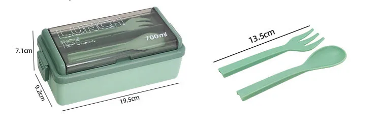 Single Layer Microwavable Lunch Box, Plastic Bento Box with Utensils