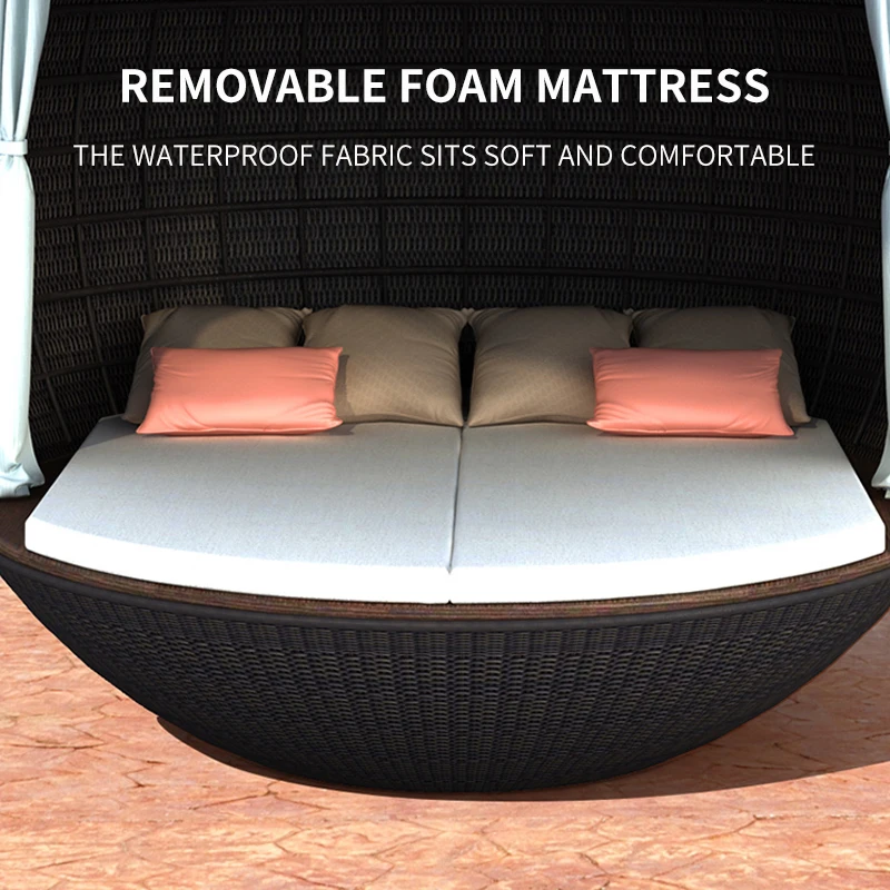 Outdoor bed sofa bed sun room rattan woven creative round bed beach pool villa courtyard Nordic loungers