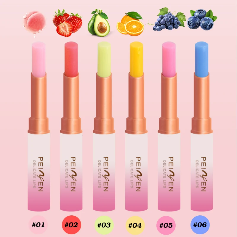 6Pcs Fruit Taste Sweet Smooth Moisturizing Lip Wrinkle Resist Cracking Color Changing Lipstick