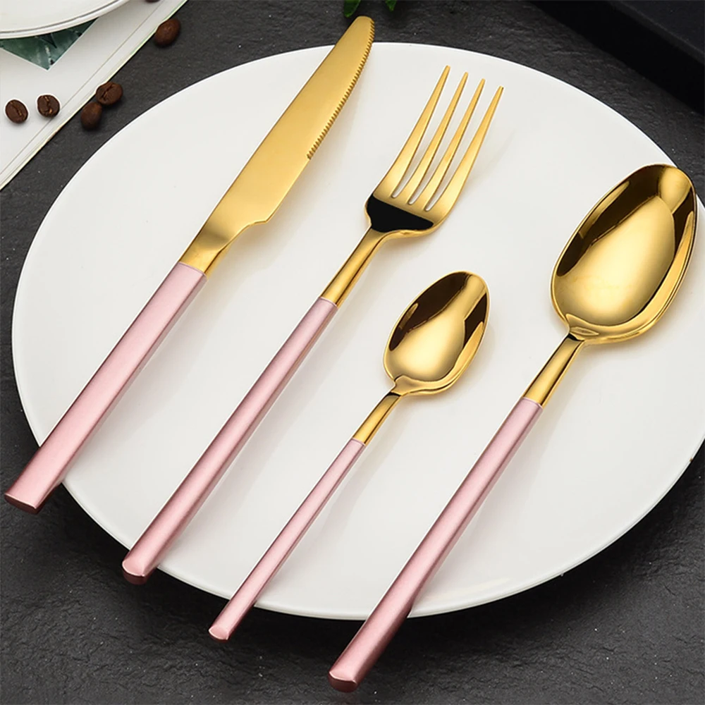 Top Sellers Stainless Steel Flatware Set Spoon Fork Knife With Box Silverware Square Handle Cutlery