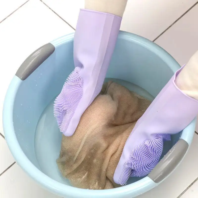 Housework Waterproof Cleaning Gloves Durable Silicone Scrubbing Dishwashing Clothes