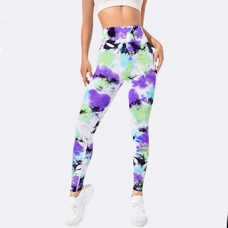 SHINBENE Neon Seamless Tights Women Tie Dye Scrunch Butt Yoga Pants Slim Fit Gym Leggings