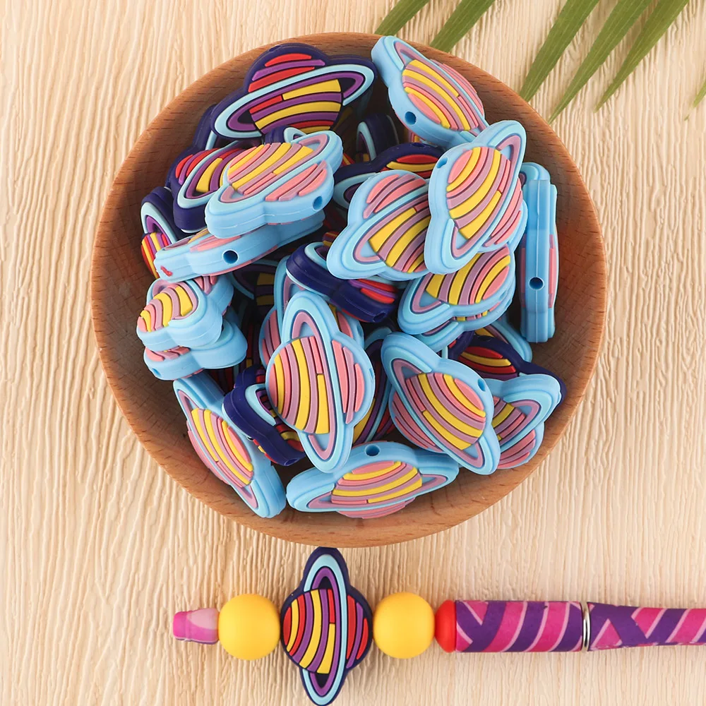 Wholesale Food grade BPA Free Planet shaped silicone beads Bulk Baby Chewable Teething Other Loose Beads Silicone Focal Beads