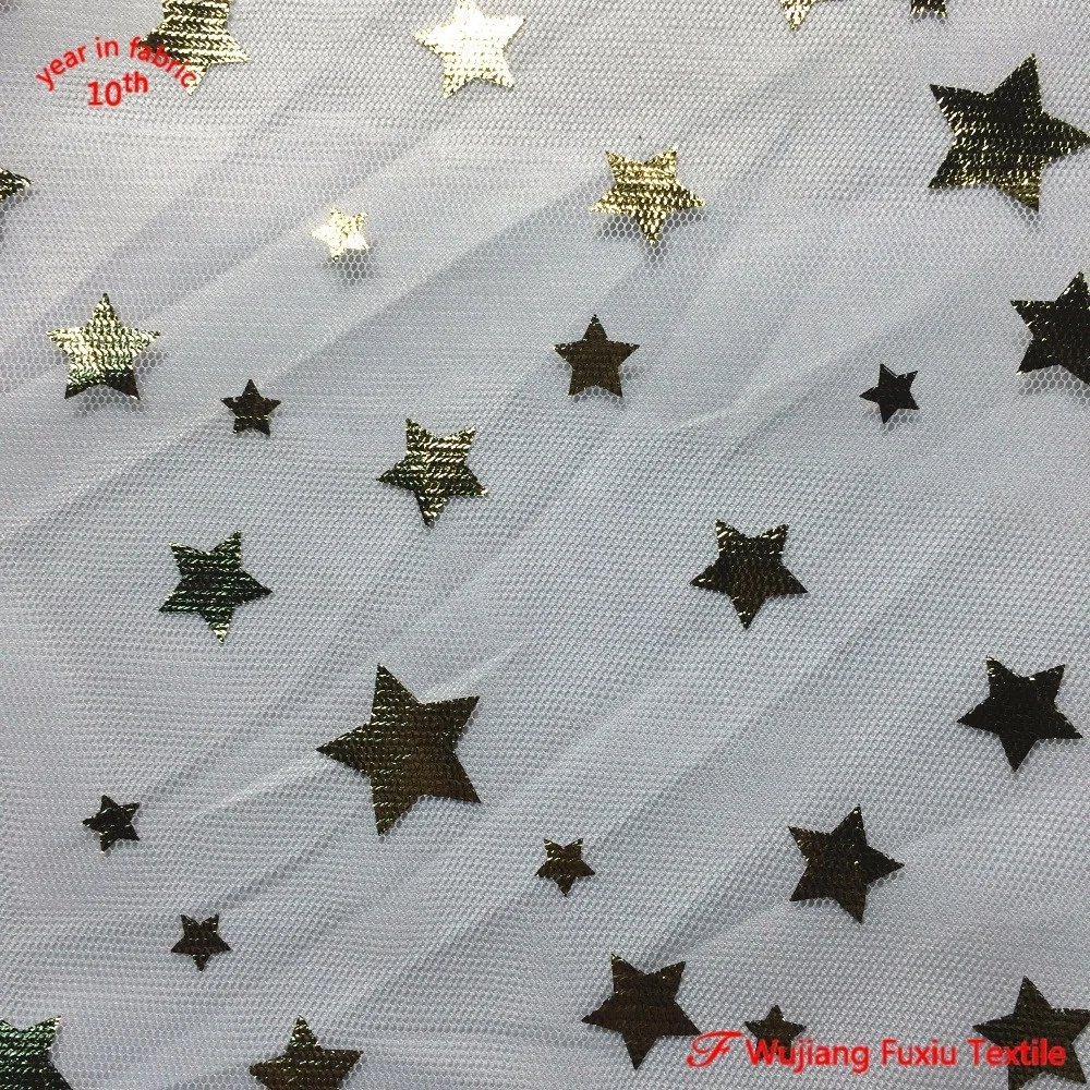 thin soft bing metallic glitter metal star foil mesh fabric for clothing