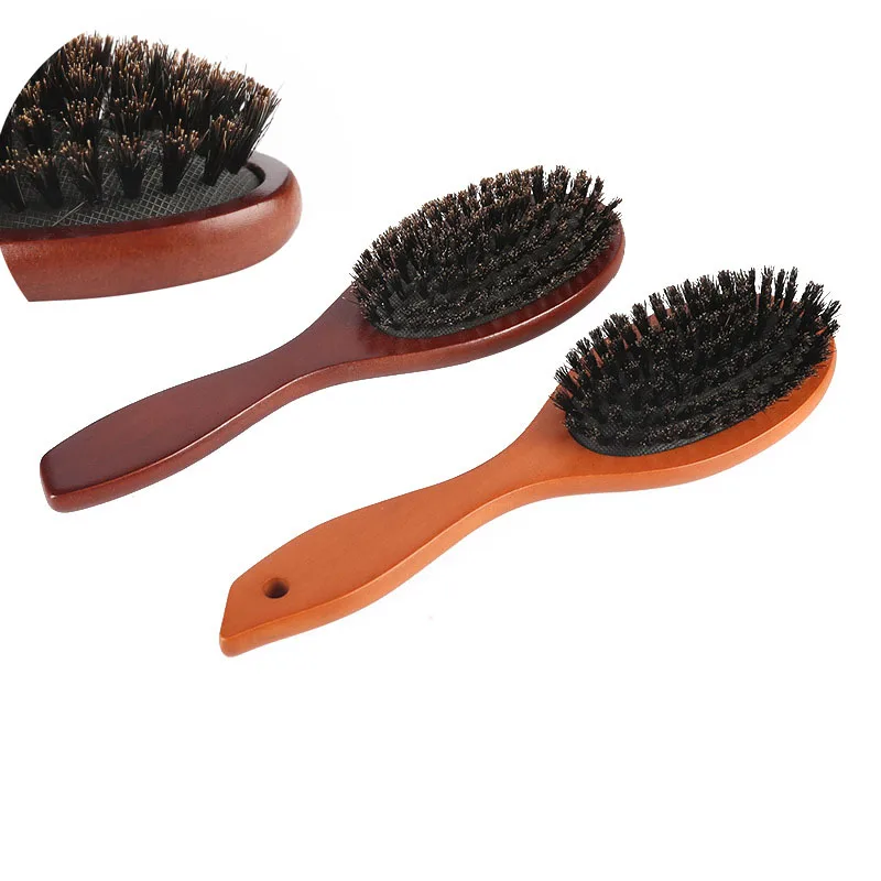 New Arrival Hair Brush Wood Handle Boar Bristle Beard Comb Styling Detangling Straighten Brown Lotus Boar Bristles Massage Comb