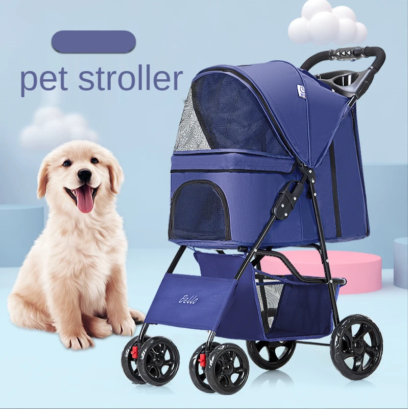 Portable Cat Dog Stroller with Storage Basket Foldable Lightweight Dog Carrier Trolley Pet Travel Outdoors