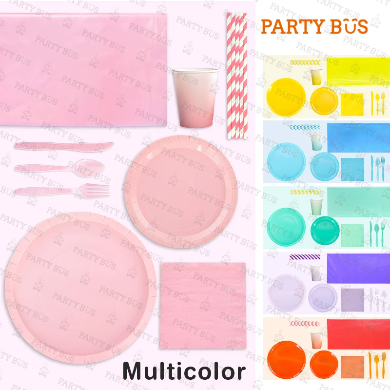
PARTYBUS Disposable Solid Brilliant Color Paper Plates Party Tableware Dinnerware Plates Set For Birthday Party Supplies 