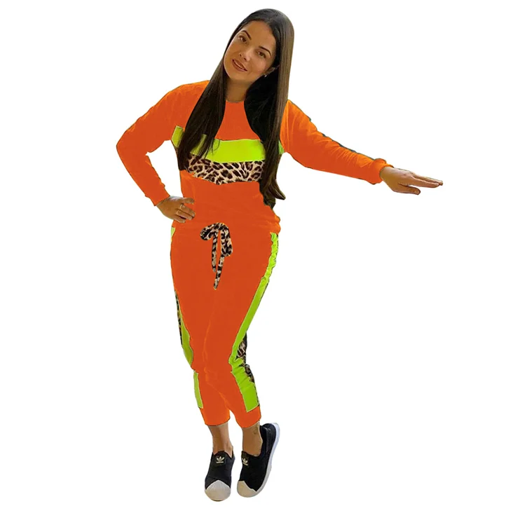 
*GC-9091008 2020 new arrivals casual leopard stripe color matching wholesale women Hot High Quality pants 2 piece sets 