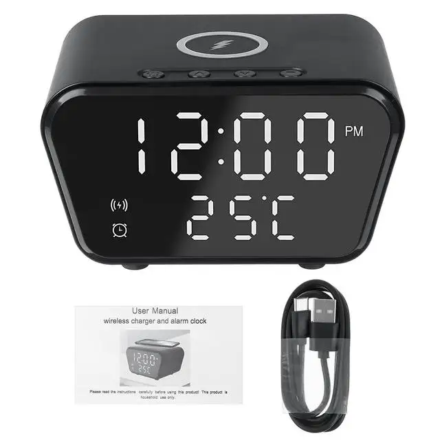 2021 factory patent Temperature digital led display alarm clock 3 in 1 15W type C fast wireless charger