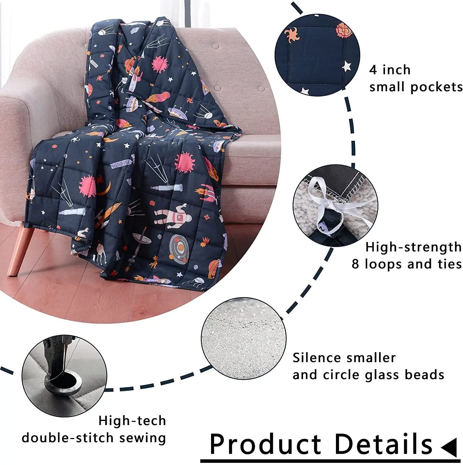 Custom Autism Anxiety printed glass beads Weighted Blanket For Adults and Kids Children