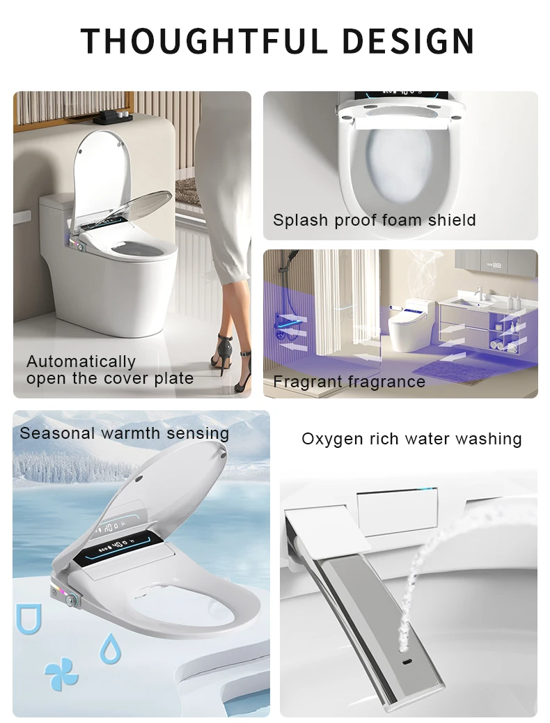 Multifunction Smart Intelligent Automatic  Spray U-shape V-shape  Heating Drying  Smart Bidet Toilet Cover Seat