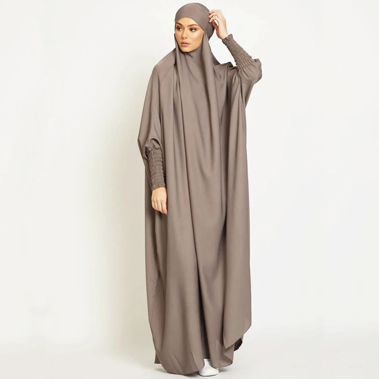 Pleated Sleeves Abaya Jilbab One Piece Prayer Dress Hooded Abaya Islamic Clothing Dubai Saudi Black Robe Turkish Modesty Kaftan