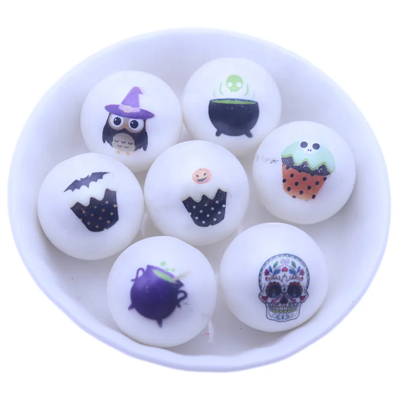 Wholesale 20mm Fashion Pearl Print Skull Acrylic Gumball Round Print Jewelry Loose Beads for Halloween Day