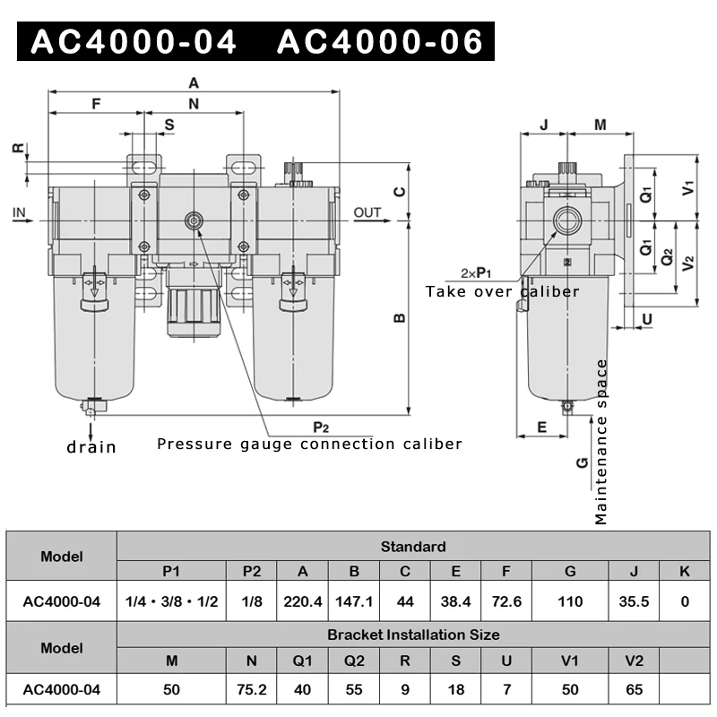 AC Series 2000-02 5000-10 F.R.L Combination Air Source Treatment Unit Air Compressor Filter Pressure Regulator Lubricator