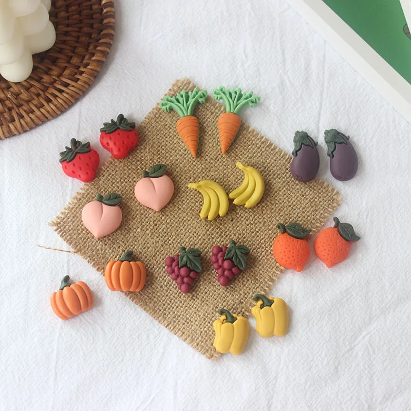 Fresh colorful fruit and vegetable earrings cute strawberry pineapple niche net red earrings