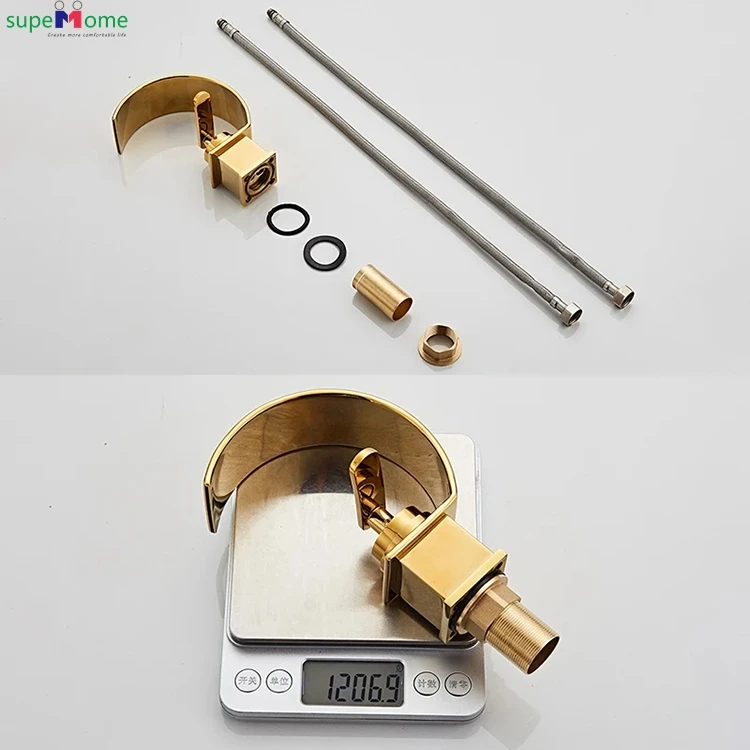 Modern Bathroom Mixer Tap Black Gold Wash basin Faucet Single Handle Hot and Cold Waterfall Basin Faucet