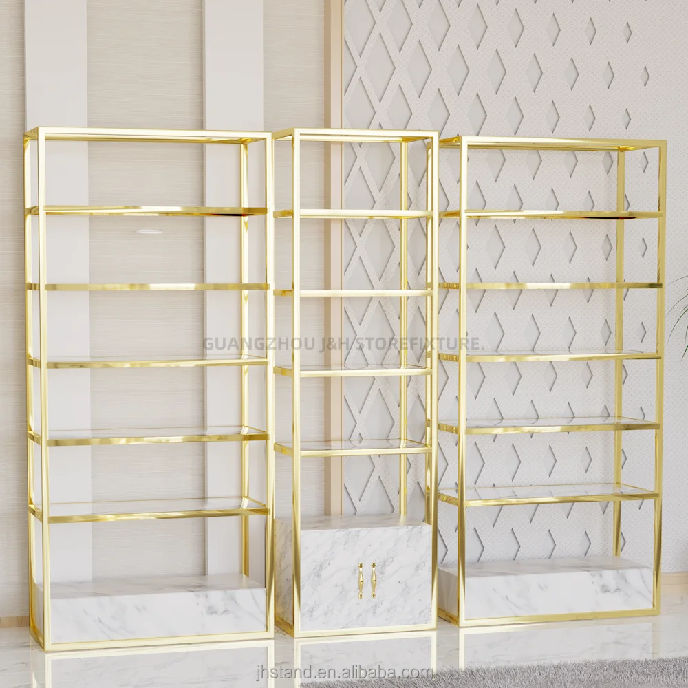 cosmetic store stainless steel display shelves shoes shop bag boutique store racks shelf display with cabinet factory wholesale