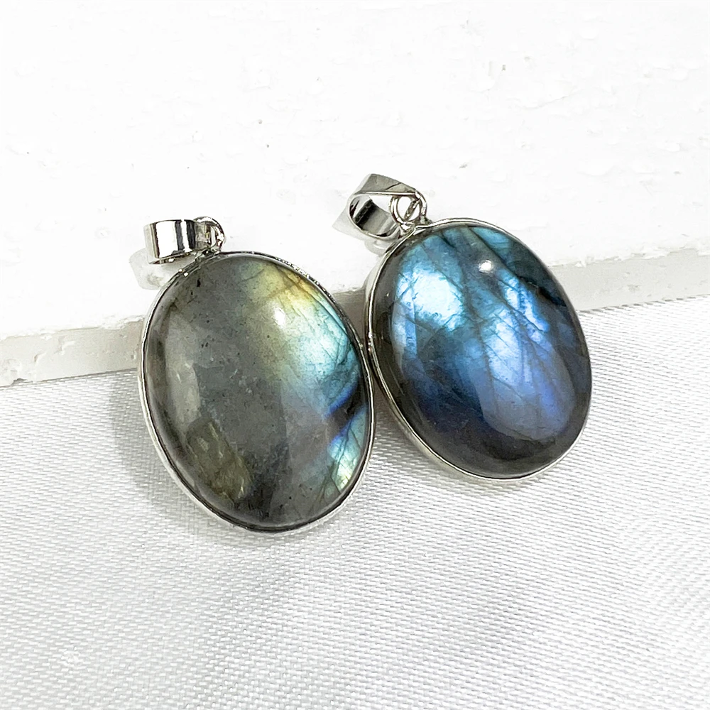 Spiritual Products Blue Flash Labradorite Gemstone Crystal Pendant Silver Bezel Oval Labradorite Gemstone Necklace Pendants