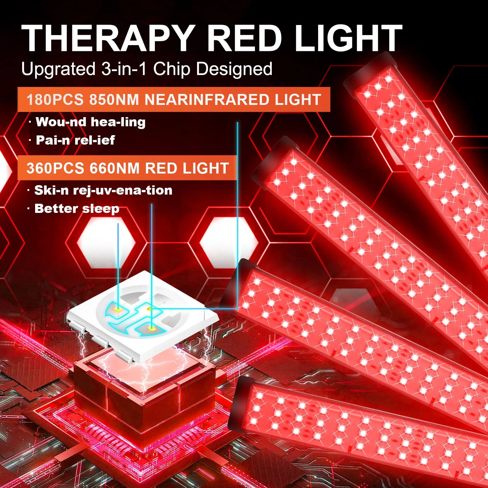 Upgraded 3-in-1 Chip Designed Infrared Light Therapy with Tripod, 660nm  850nm Deep Red Light for Face, Neck, Back