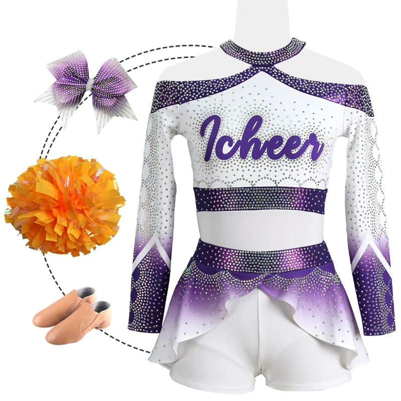 2022 Latest crop top custom design all stars competition long sleeve cheer costume cheerleading uniforms