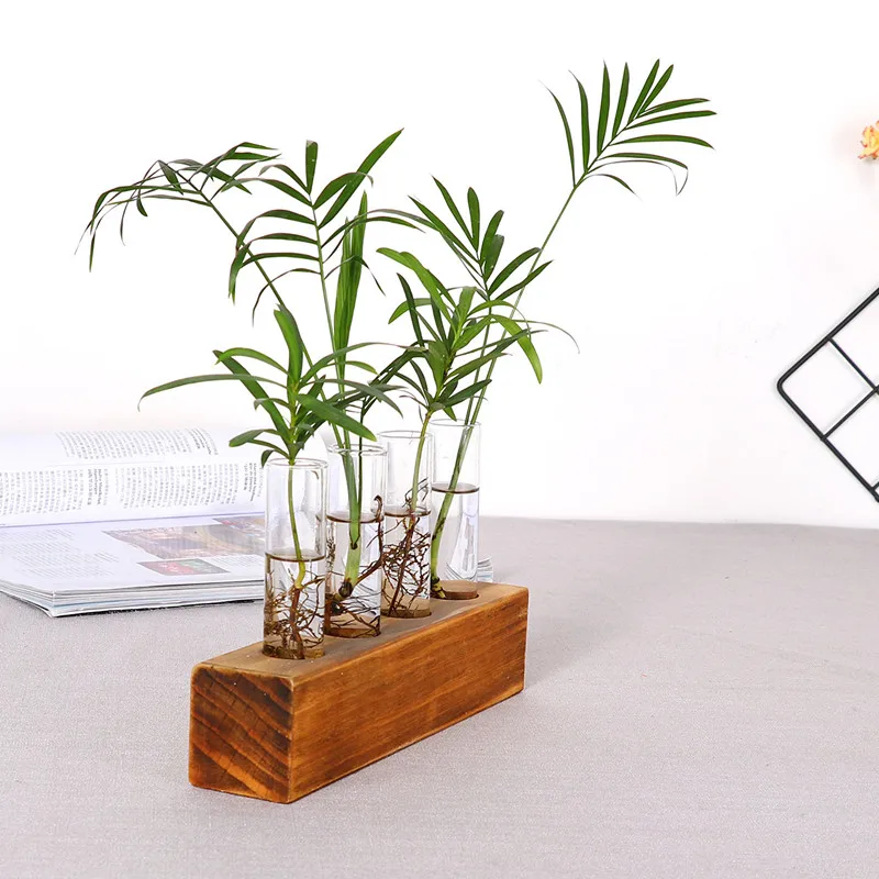 Creative Glass Tabletop glass vases for home decor with Wooden Frame