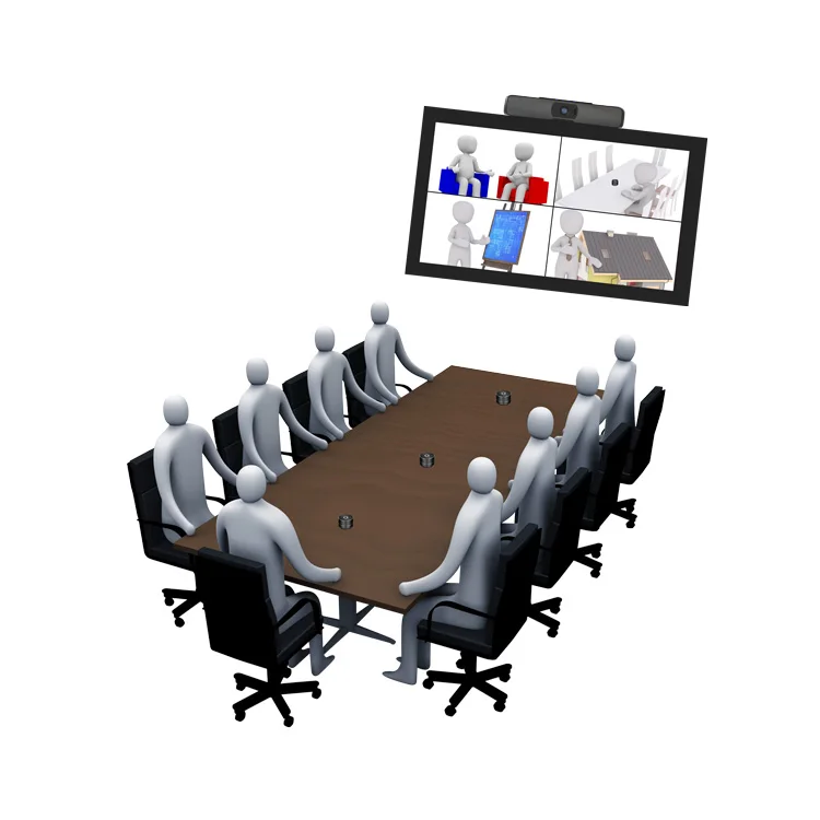 Video Conference System Speakerphone With 4 Wireless Mics Confer Autos Cameras 4K Video Ptz Camera