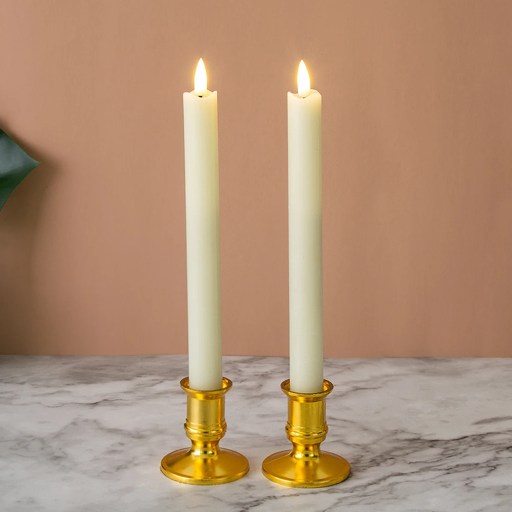 Набор для украшения дома из 2 светодиодных свечей с гладким конусом цвета слоновой кости на батарейках